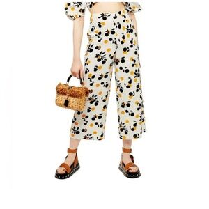 Topshop Frida Crop Wide Leg Trousers Ivory Fruit Multi size 6 Orange Black Cream